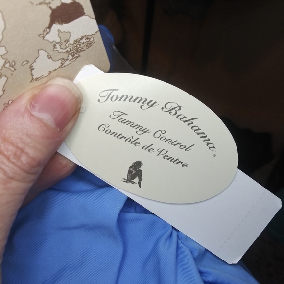 Tommy Bahama Pearl Solids Blue Shirred Twist Front Bandeau One Piece Swimsuit - Picture 12 of 16